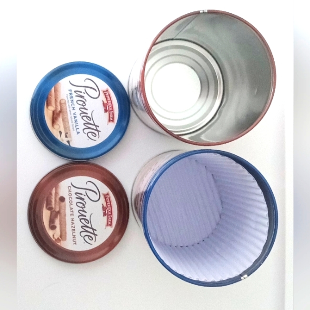 Two Lightweight Storage Tins Pepperidge Pirouette empty tins